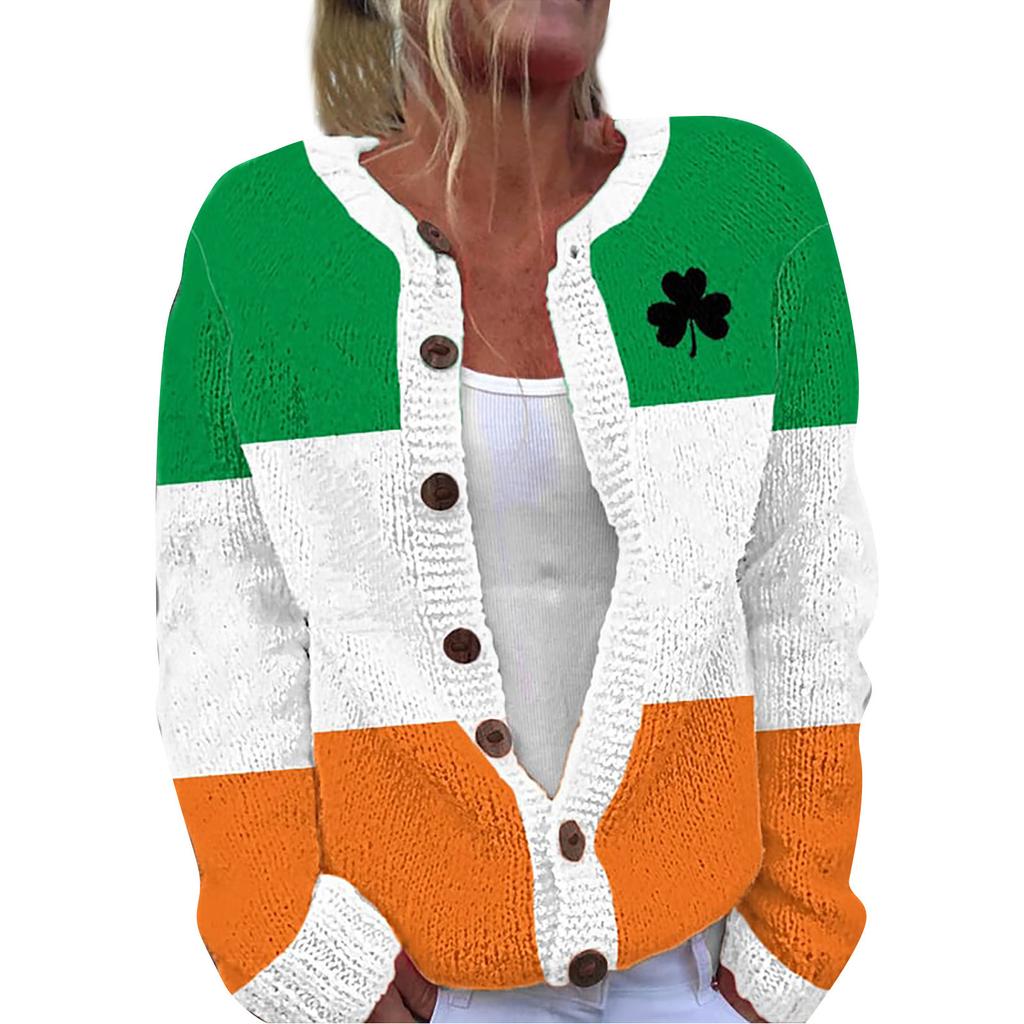 Женская мода ул.. Вязаный кардиган с длинными рукавами и принтом Патрика на пуговицах