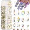 Nail Art Rhinestones Crystal Charms Glass Gem Stone Pink Blue Flatback Mixed Size Nail Charms For DIY Nail Decoration