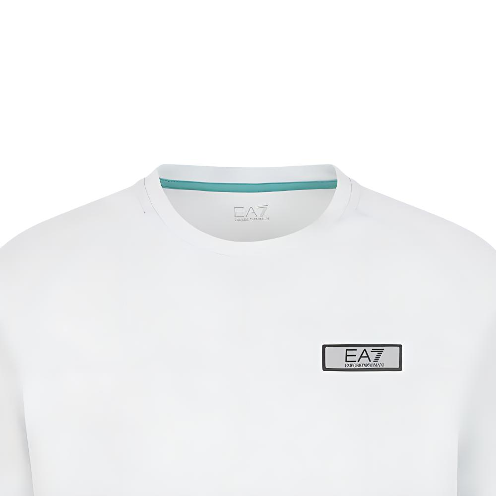Emporio Armani EA7 Весна/Лето 2024 Однотонная футболка с буквенным логотипом Свободный крой Короткий рукав Мужские топы Белый 3DPT24-PJUVZ-1133