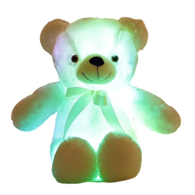 Led Light-up Teddy Bear Plush Toy With Bow Tie Design Long-haired Colorful Flashing Lights