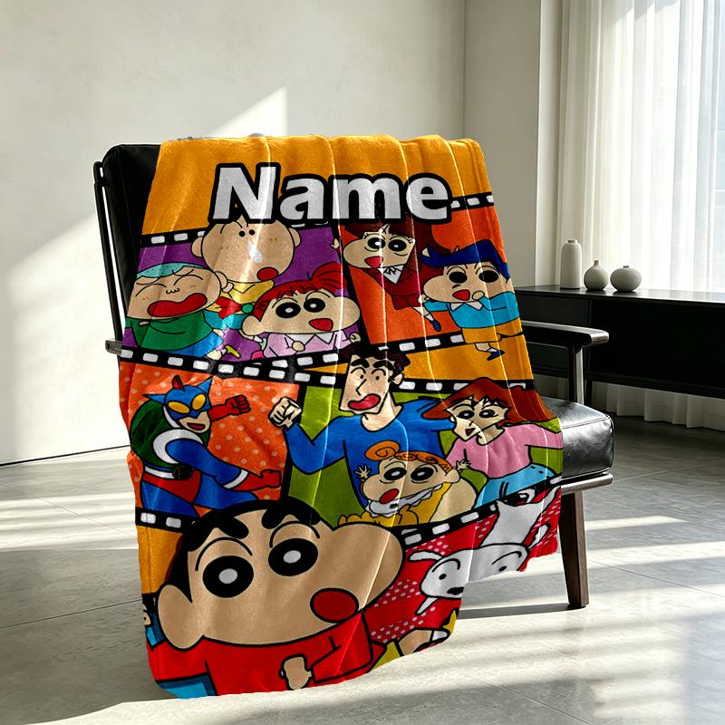 Custom Name Personalized Crayon Shin Print Blanket, Home Decor, Bedroom, Sofa, Camping, Couch, Gifts for Birthday Christmas