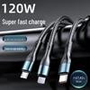 120W Triple-Head Fast Charging Cable for Apple, Huawei, Android Devices