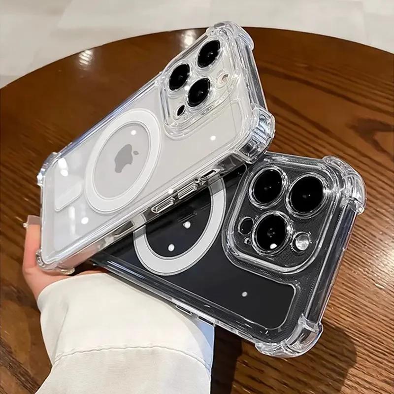 Роскошный прозрачный чехол Magsafe для iPhone 16 15 14 13 12 11 Pro Max Plus с магнитной беспроводной зарядкой, противоударный мягкий бампер