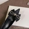 [Spot] French Bow Rhinestone Pointed Black High Heels Women's Thin Heels New Sexy Pointed Single Shoes Women