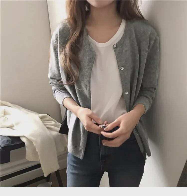 Spring 2025 High-End Women's Gray Knitted Cardigan - Versatile Short Sweater