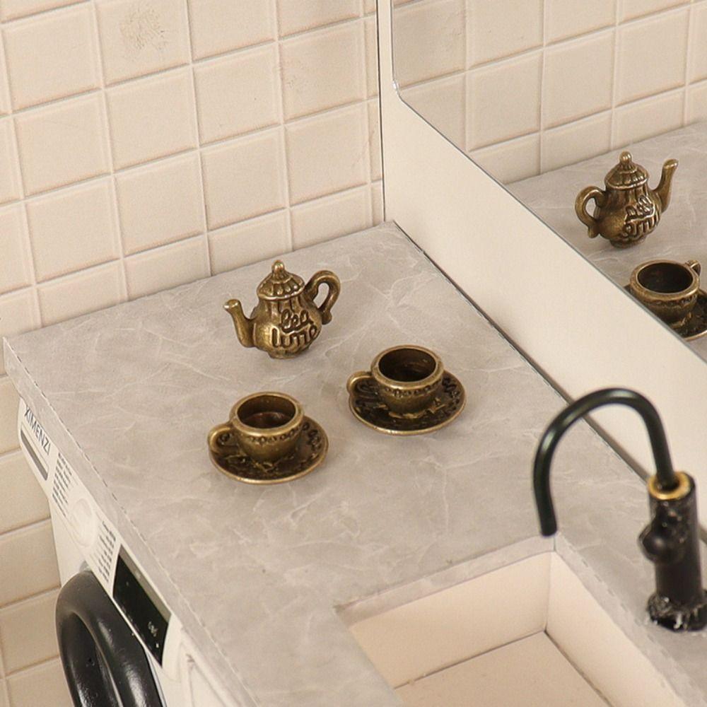 3 Colors Dollhouse Miniature Tea Alloy Tea Set Model Food and Game  Miniature Dollhouse Decorations