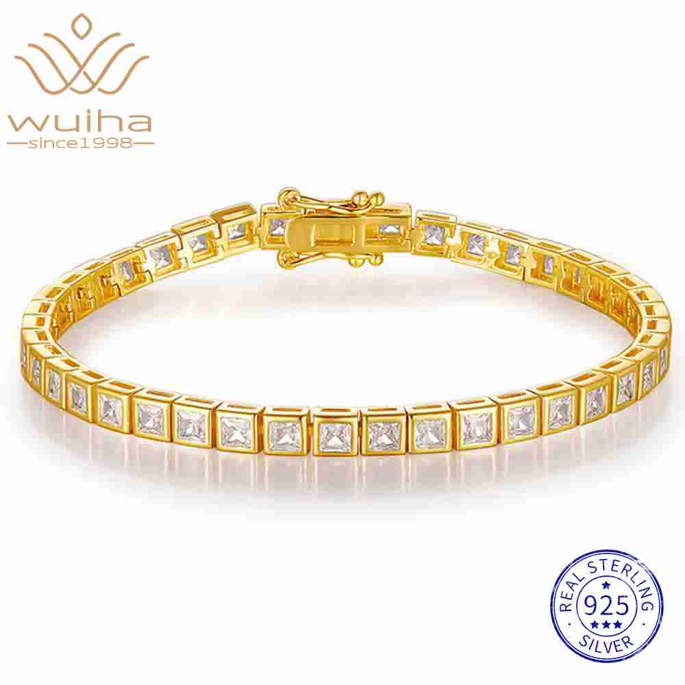 WUIHA Hip Hop Rock 925 Sterling Silver 4 MM Princess Cut VVS1 D Color Real GRA Moissanite Diamonds Bracelet Bangle Fine Jewelry