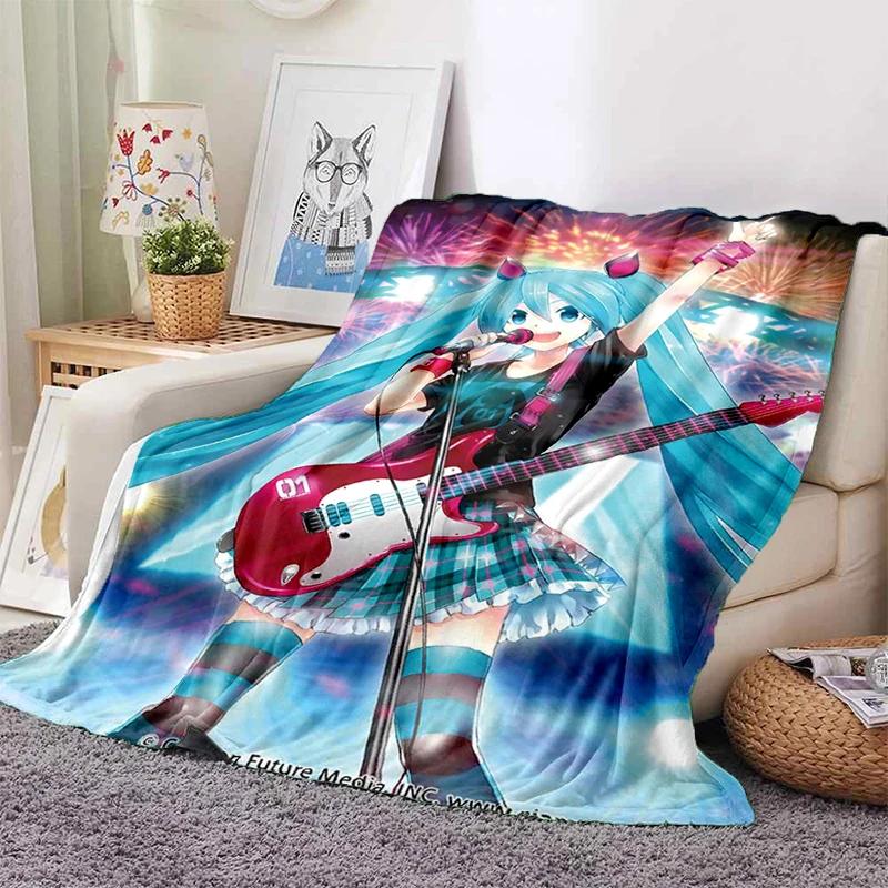 3D M-MIKUS Музыка VOCALOID Мультяшная Девочка Мягкий Плюшевый Плед, Фланелевый Плед для Гостиной Спальни Кровати Дивана Подарок