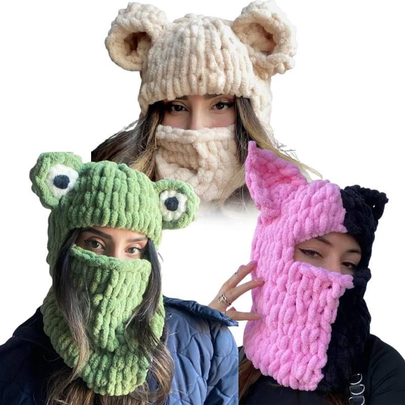 Trendy Oversized Cat Ear Knitted Cap For Adults Soft And Warm Handmade Winter Hat