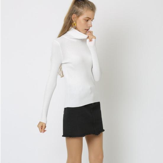 Женские топы с высоким воротником и длинным рукавом, облегающие, эластичные, трикотажные, однотонные, пуловеры, повседневная одежда