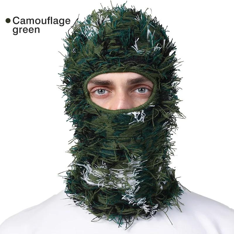 Distressed Balaclava Ski Mask, Shiesty Yeat Airsoft Custom Camo Knitted Face Mask for Men/Women