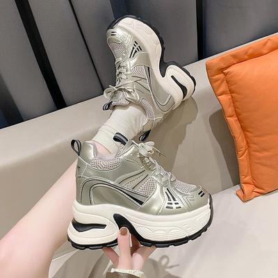 10СМ Весенние Женские Кроссовки на Платформе Осенние Дышащие Клинья Повседневная Обувь Высокие Каблуки Кроссовки на Толстой Подошве Женские Deportivas Mujer