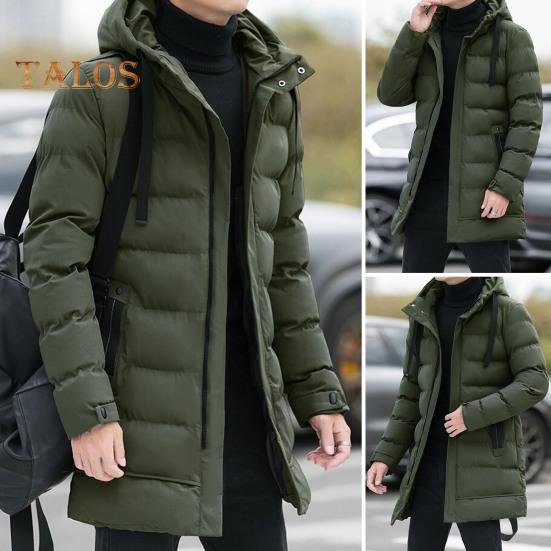 Мужское хлопковое пальто с капюшоном, завязками на шнурке, длинными рукавами, однотонная куртка, пальто с карманами, свободный крой, застежка-молния, стеганая верхняя одежда средней длины