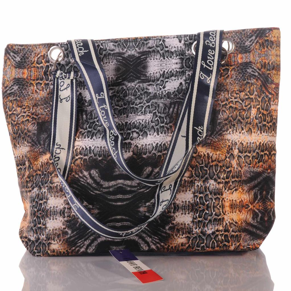 Strandtasche mit Snake Print und Reißverschluss
