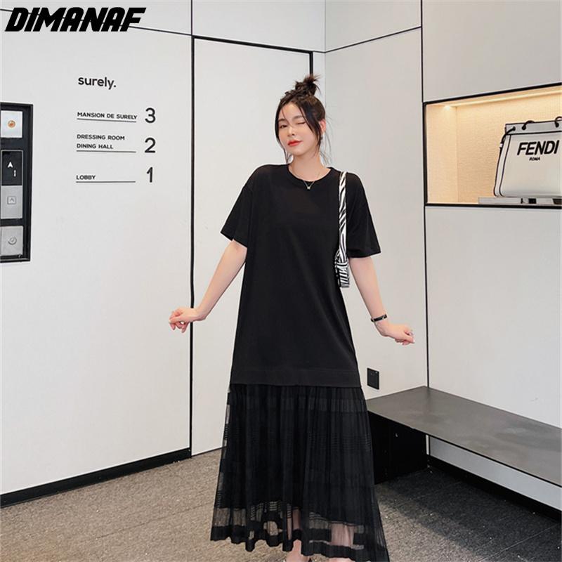 Dimanaf Женское длинное платье Лето Плюс Размер Модная Сетка Черное Свободное Повседневное Oversize