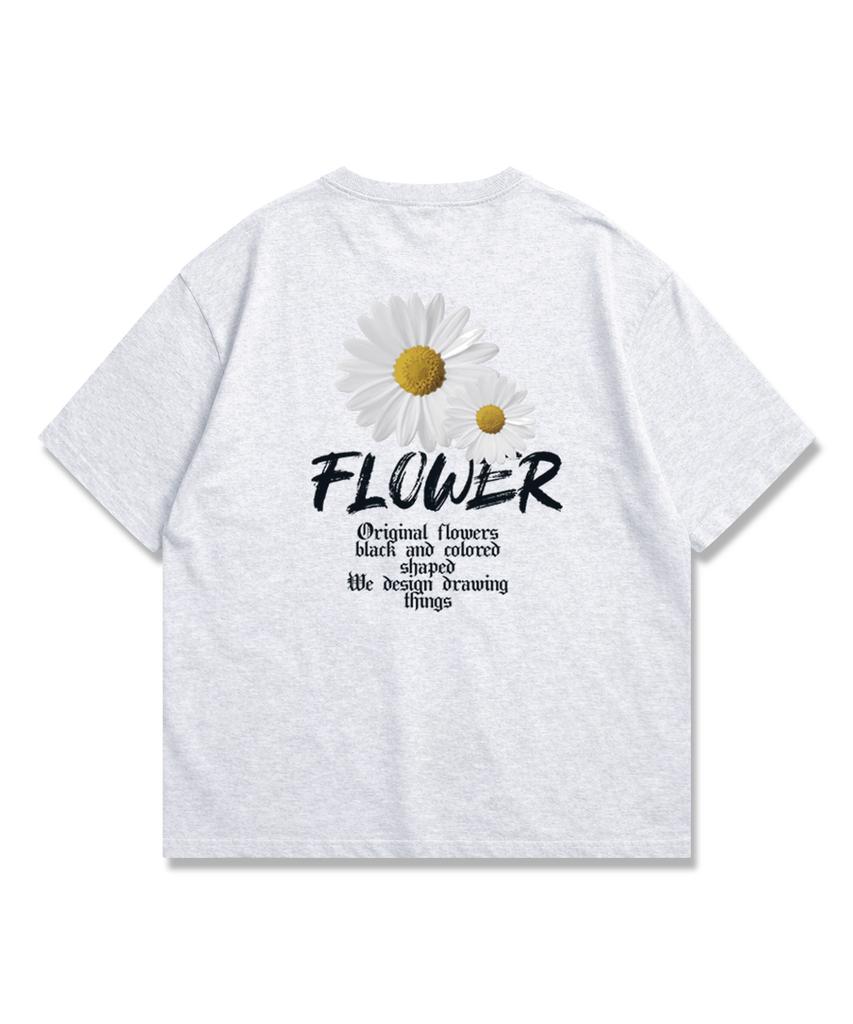 ORIGINALDAY Gothic Flower Oversized Short Sleeve T-Shirt Unisex White Melange