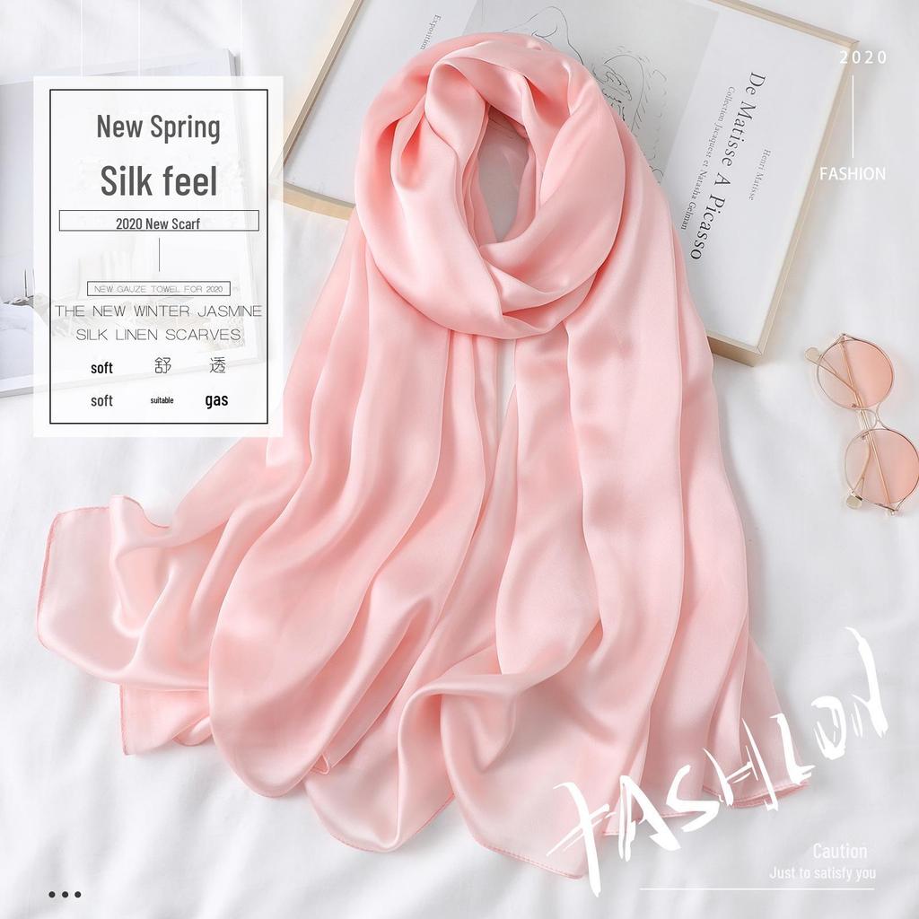 Women's Extra Long Monochrome Silk Scarf - Perfect Sunshade Shawl for Spring, Summer, and Autumn Travel