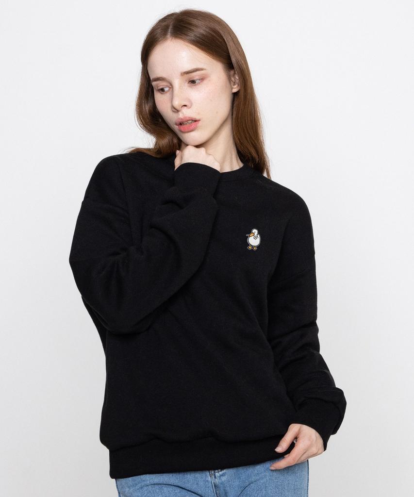 GRAVER [Unisex] Duck Flower Embroidered Smile Sweatshirt_Black