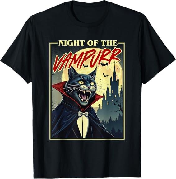 НОВЫЙ ОГРАНИЧЕННЫЙ Night Of The Vampurr - Жуткий Кот Вампир Хэллоуин Футболка S-3XL Унисекс Футболка