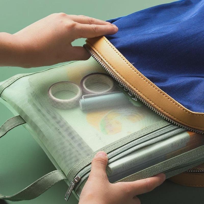 Сумка для хранения канцелярских принадлежностей формата А4, двухслойная сетчатая сумка на молнии, органайзер большой емкости, косметичка для макияжа, прозрачные папки для файлов