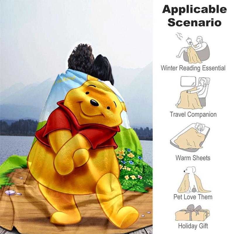 Customiz Name Personality Winnie the Pooh Blanket Soft &Warm Sofa Office Bed Travel Lunch Break Blanket, Gift Suitable All Seasons