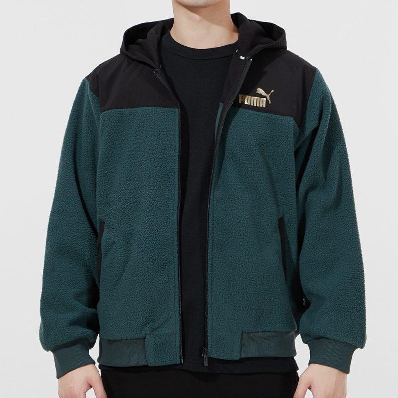 Puma МУЖСКИЕ ВЕЛЮРОВЫЕ КУРТКИ НА ЗИМУ ЗЕЛЕНЫЕ С КАПЮШОНОМ УМЕРЕННЫЕ 848253-80