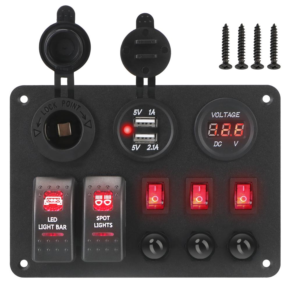 С защитой от перегрузки Цифровой вольтметр Двойные порты USB Автомобильный морской автофургон Светодиодный выключатель 2 + 3 группы кулисный переключатель Панель Аксессуары для интерьера