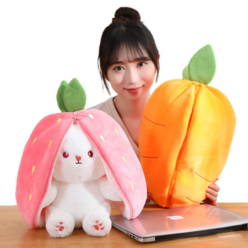 20-45Cm New Strawberry Rabbit Plush Toys Kawaii Soft Bunny Hiding In Carrot Bag Stuffed Doll Novel Gifts For Children Room Decor