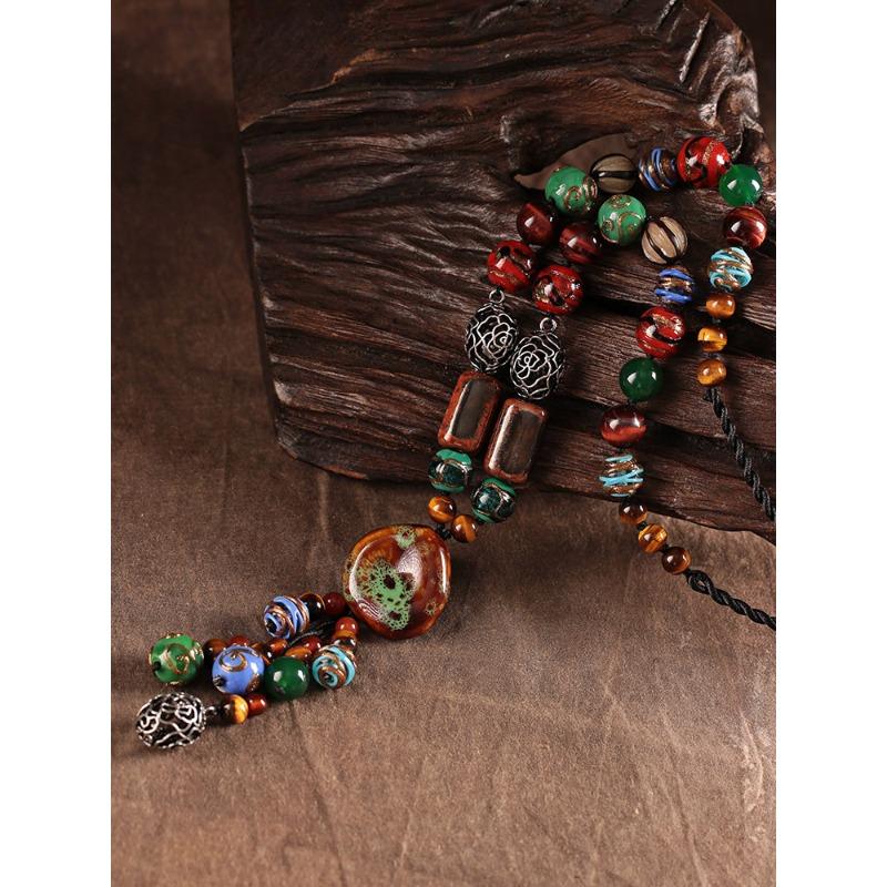 Цепочка для свитера Длинный стиль Характерный Высококлассный бутик Керамическая подвесная цепочка Украшение Глазурованная Характерное Ожерелье Этнический стиль Ретро Женский