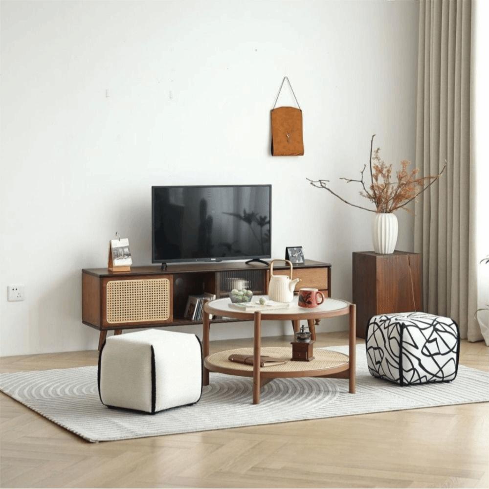 Soft Upholstered Ottoman Stool Linen Fabric Shoe Changing Stool Footrest Low Stool Household Use
