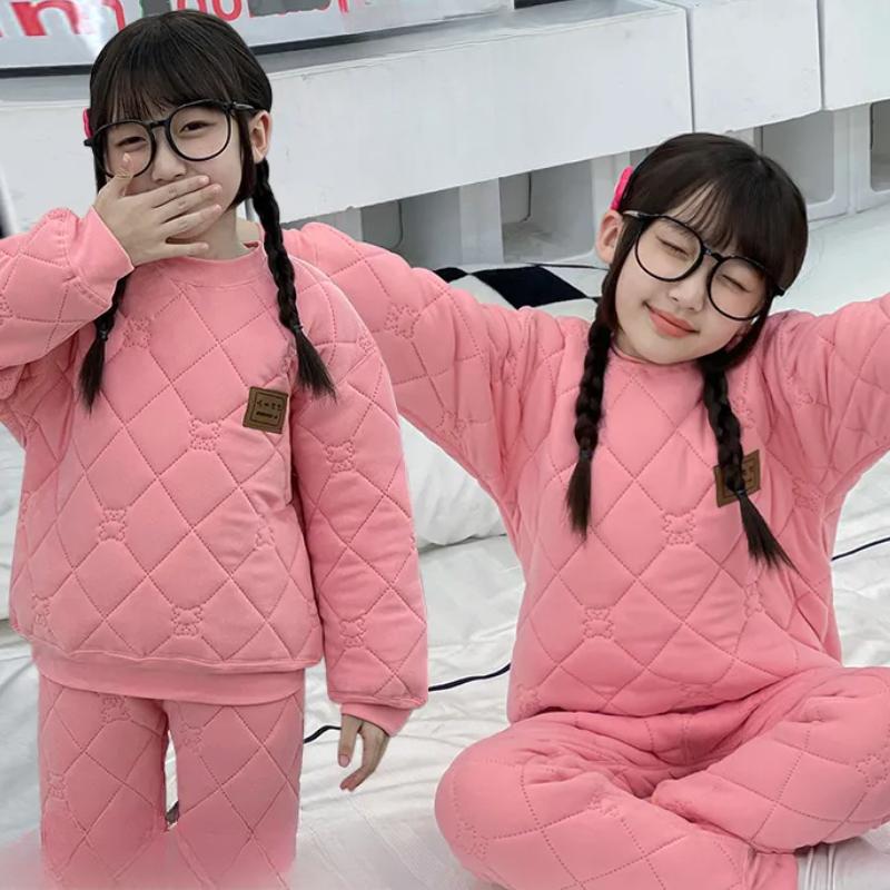 Детский теплый бархатный костюм для мальчиков и девочек, плотное нижнее белье, зимняя одежда