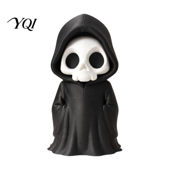 Black Robed Skeleton Statue 3D Printed Grim Reaper Figurine, Gothic Robe Statue, Model Mini Toy for Halloween Desktop Decoration Sculpture