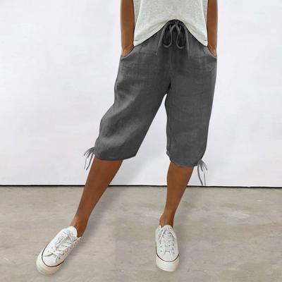 Женские шорты, эластичные, средней талии, регулируемые, с завязками, для йоги, бега, с карманами, однотонные, свободного кроя, длиной до колена