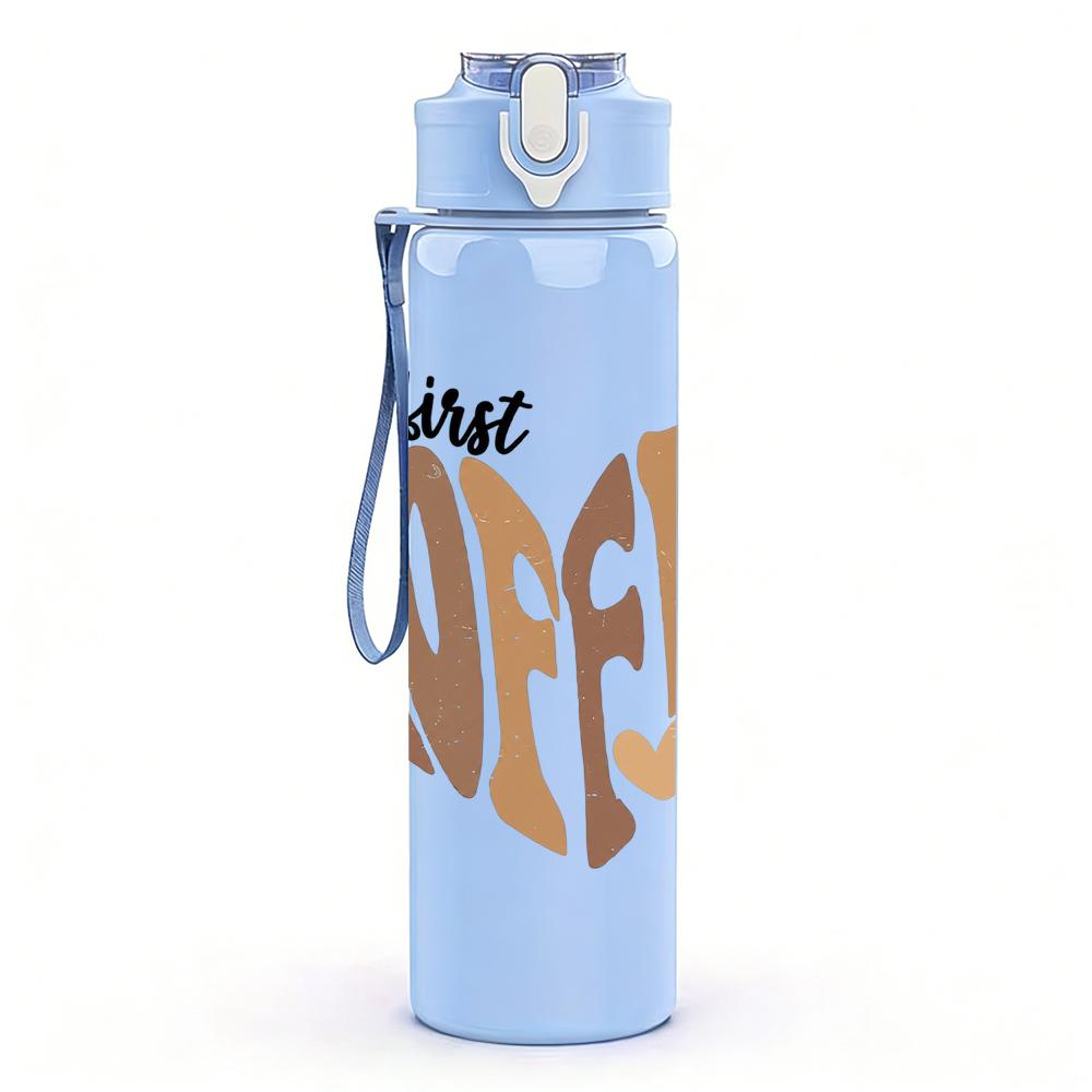 1PC But First Coffee Heart Shape 750ml Color Plastic Sports Water Bottle Leakproof Flip Straw Lid Suitable for Sports Office Home Use