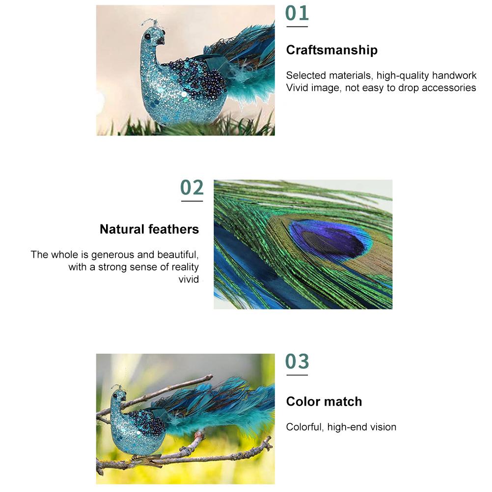 Christmas Tree Decorations 3D Simulation Peacock Decoration Artificial Feather Pendant for Gardens