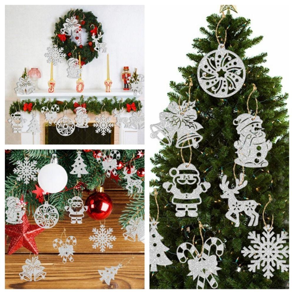 24pcs Creative Christmas Decoration Tags Silver Hanging Ornament Christmas Tree Pendant New Year