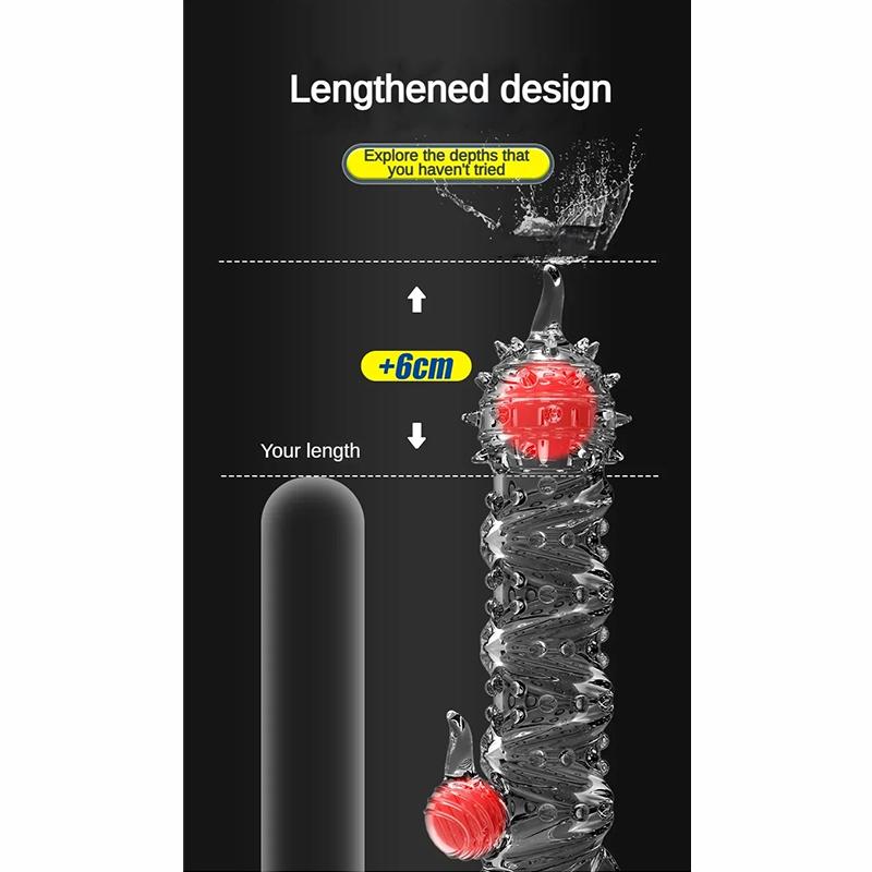 Male Extend Sleeve Penis Extender Vibrate Reusable Condoms Enhancer Sex Toys For Men Delay Ejaculation Cock Nozzle