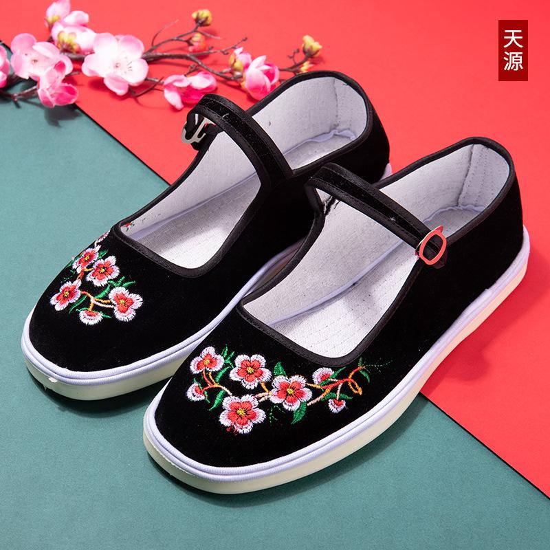 Туфли «Старый Пекин», тканевые туфли, женские туфли с вышивкой, нескользящие бабушкины туфли с одним ремешком, туфли для мам, танцевальная обувь