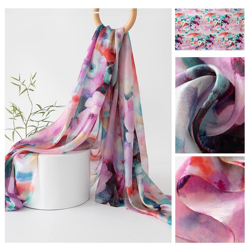 Длинные полосы шелкового шарфа  Высококлассный шарф из тутового шелка  Женский свежий маленький цветочный тонкий стиль  Атмосфера  Большая шаль