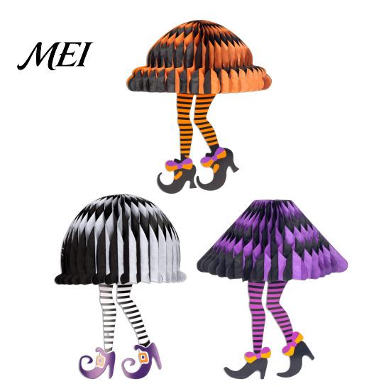 Holiday Prop Decorations Halloween Honeycomb Witch Leg Ornament, Foldable Paper Party Supplies Hanging Decoration for Party, Home Decor Outdoor Lawn