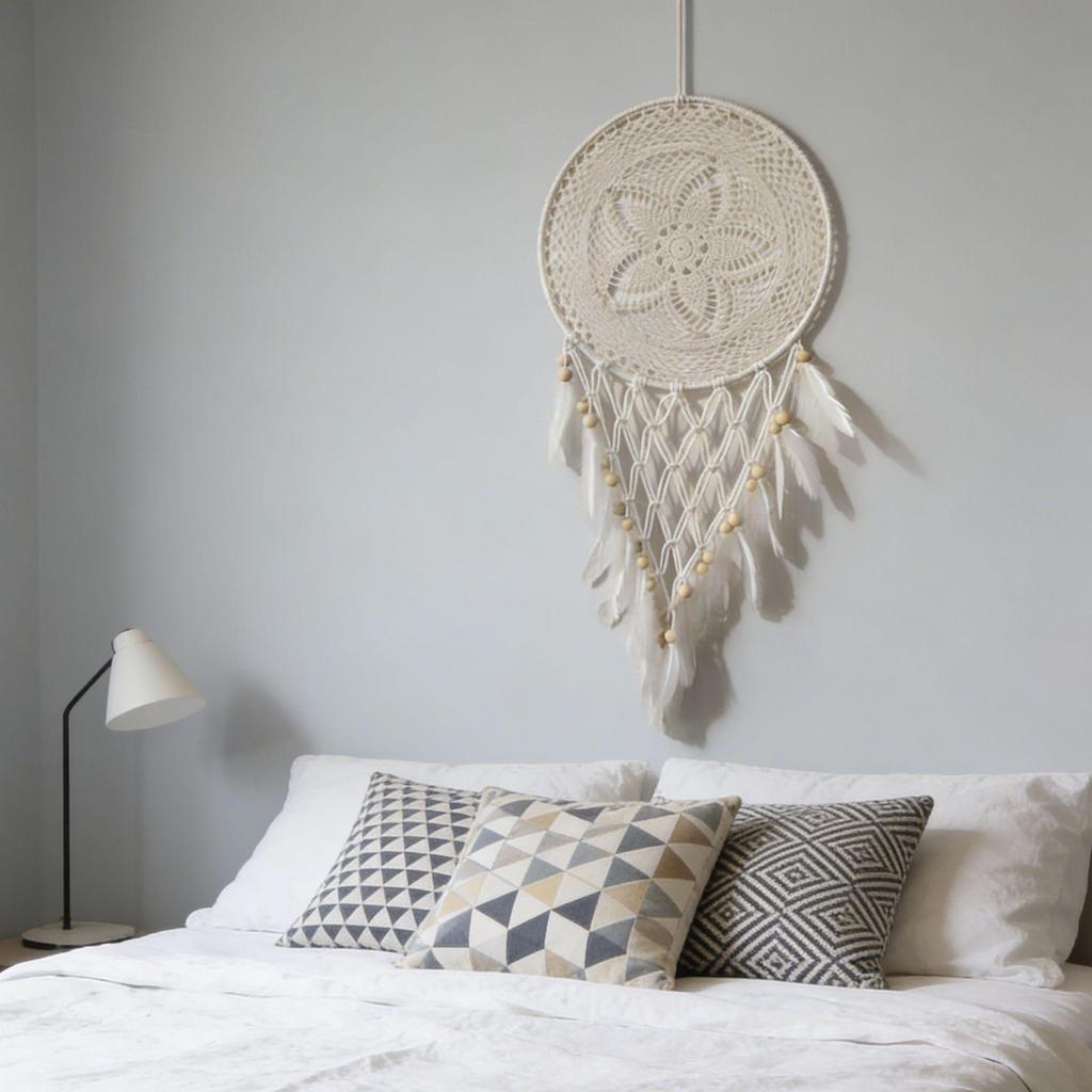 Богемский ловец снов из перьев ручной работы для украшения интерьера