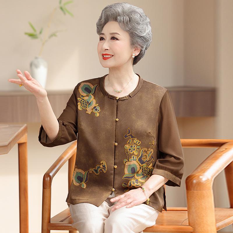 2026 New Style Three-Quarter Sleeve Shirt for Middle-Aged and Elderly Women
