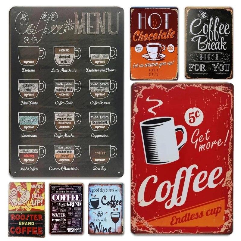 Vintage Metal Tin Signs Wall Decor Plaque Retro CafeArt Posters Kitchen Bar Pub Club Coffee Shop Plate Room Decoration