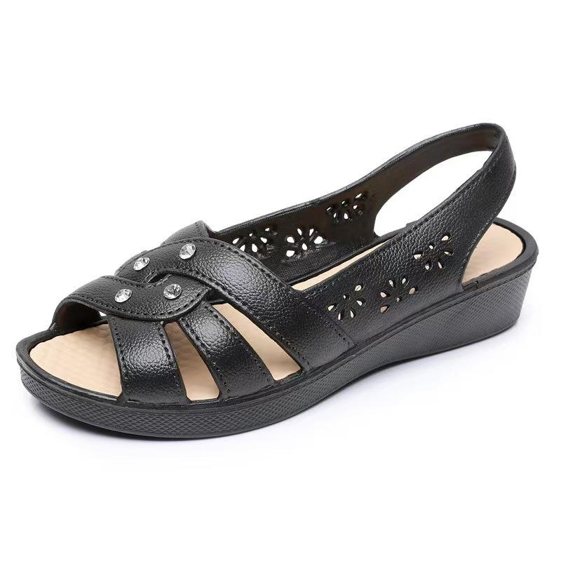 Дамы, Лето, Босоножки на танкетке, Удобные, Воздухопроницаемые, Однотонные, Простые, С выемками, Мягкая подошва, Модные, Повседневные, Тапочки для мам