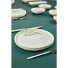 Botanical Green Camellia Leaf Patterned Luxury Ceramic 14 Piece Breakfast Set For 6 Persons