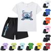 Детский повседневный костюм с круглым вырезом и принтом, короткий рукав, шорты, комплект из двух предметов