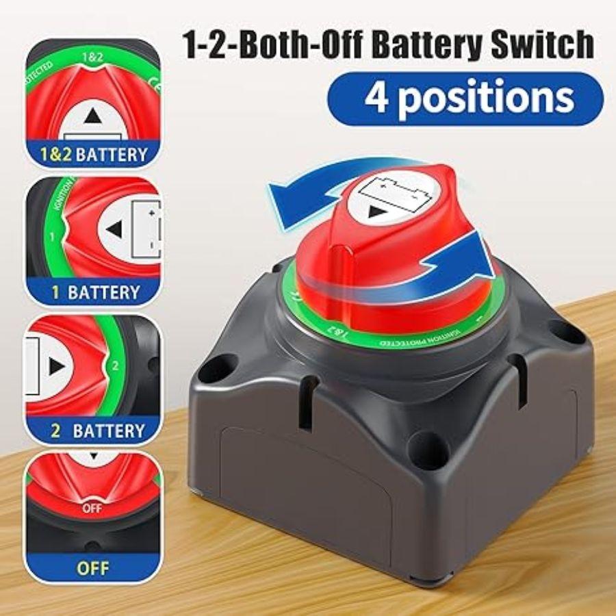 1-2-Both-Off Battery Disconnect Switch 12V-48V Waterproof Dual 1-2-Both-Off