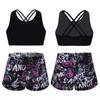 Girls 2 Piece Sport Set U Neck Spaghetti Straps Cropped Top Criss Cross Back Pink Lily Print Shorts Gym Yoga Outfit