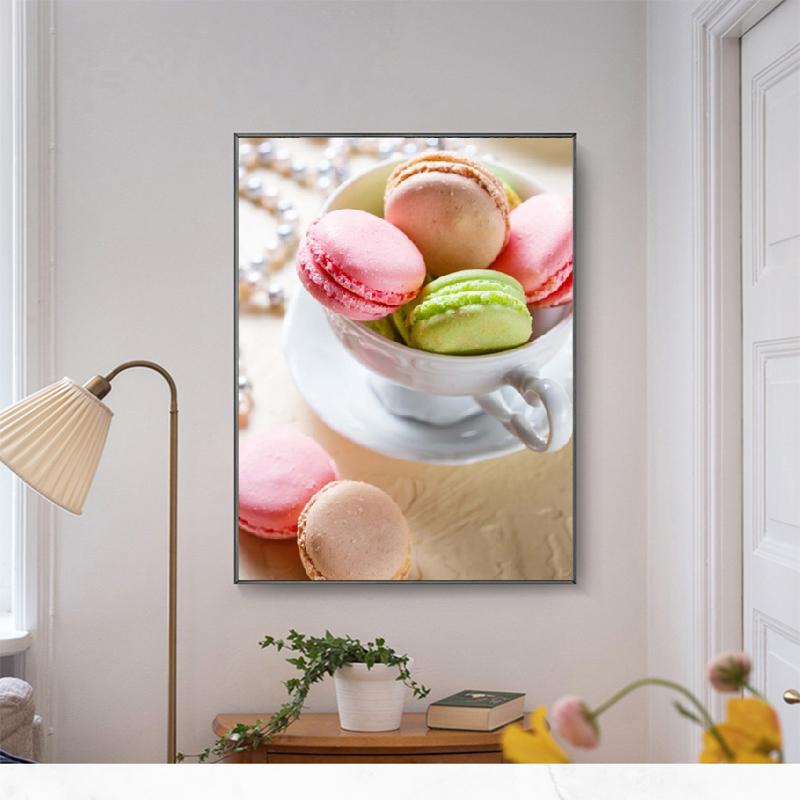 Вкусное миндальное печенье, фруктовый десерт, кофе, хлеб, кухонный постер, холст, картина, настенная художественная картина для столовой, ресторана