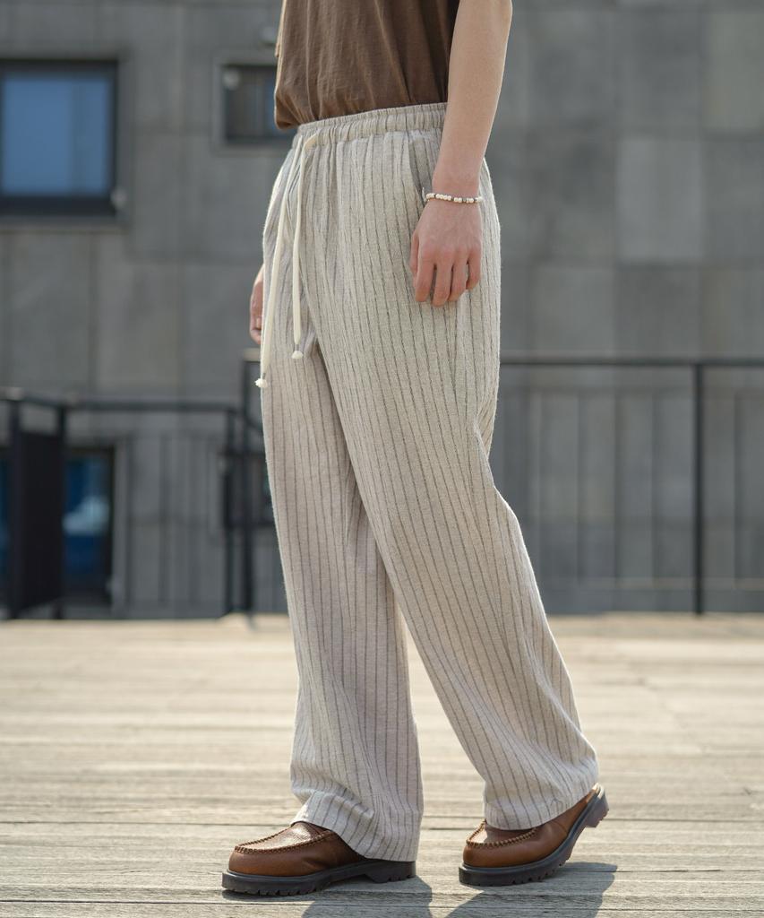 JEMUT Summer Striped Wide Pants Oatmeal Mmlp2628